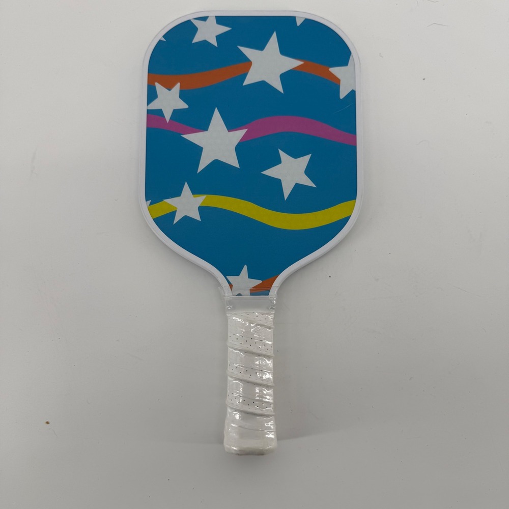 Blue Star Pattern Pickleball Paddle with White Grip Recreational Sports‎ Gear